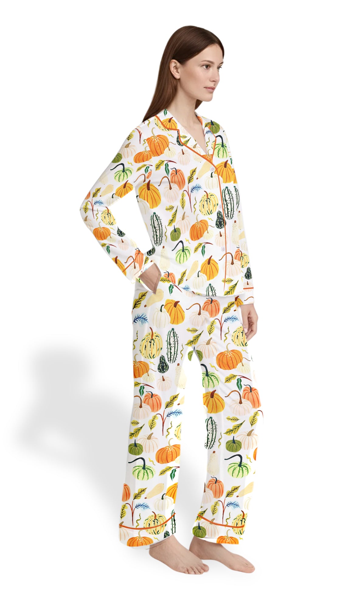 Watercolor Pumpkins Fall Pajama Set - Women’s Satin Autumn PJs