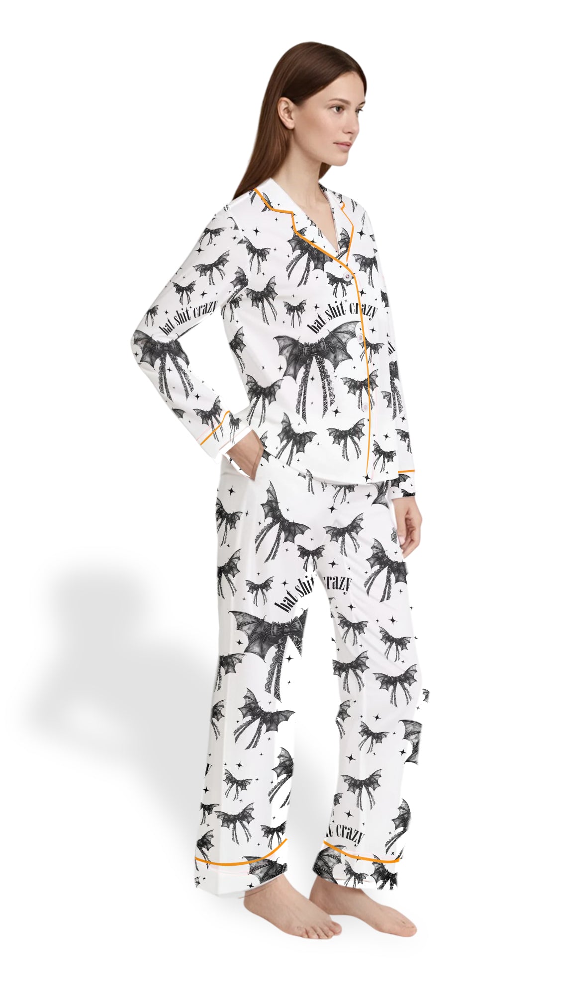 Halloween Bat Shit Crazy Gothic Coquette Bow Pajama Set