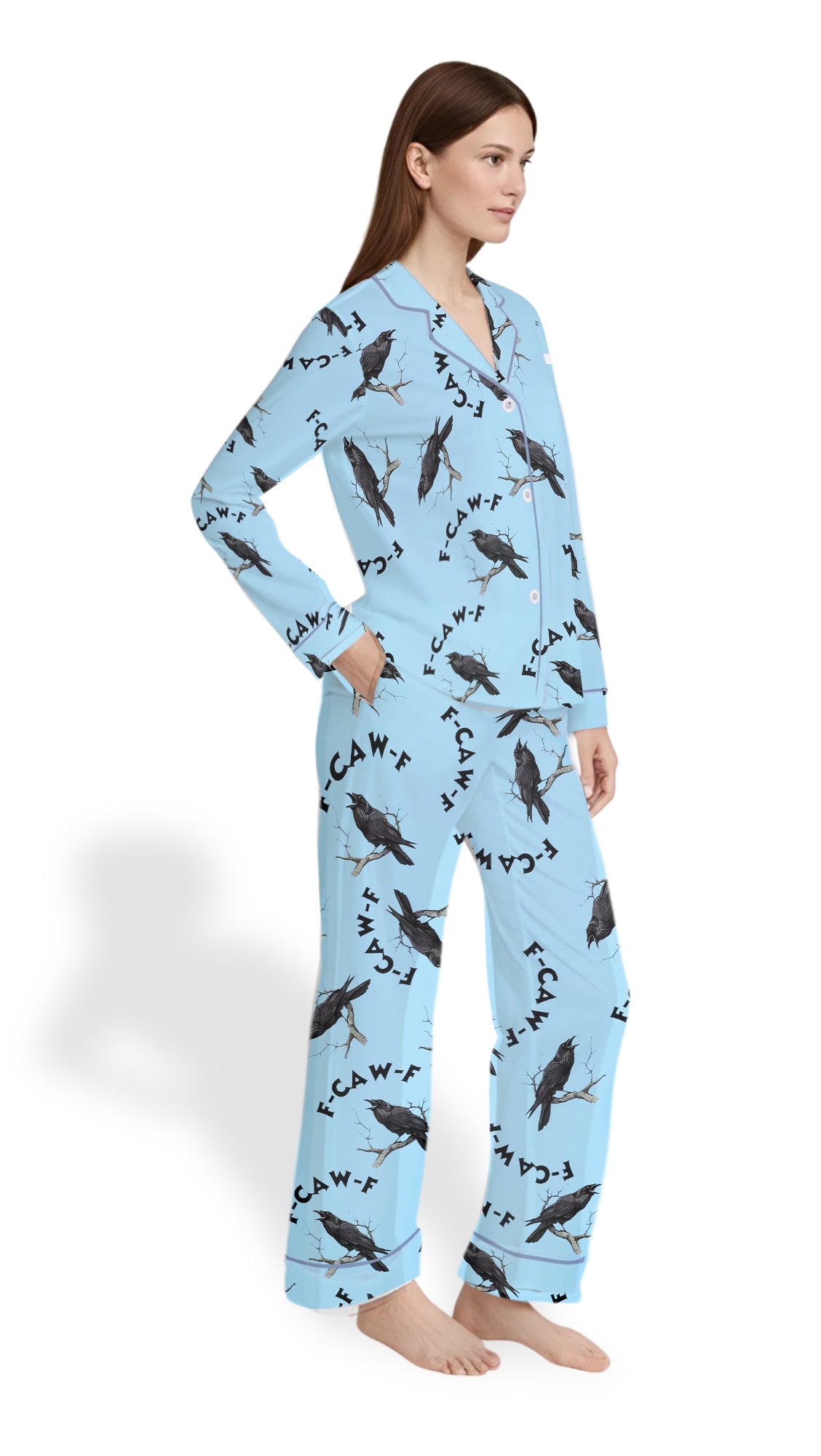 F-Caw-F Gothic Raven Pajama Set - Women’s Halloween Satin PJs