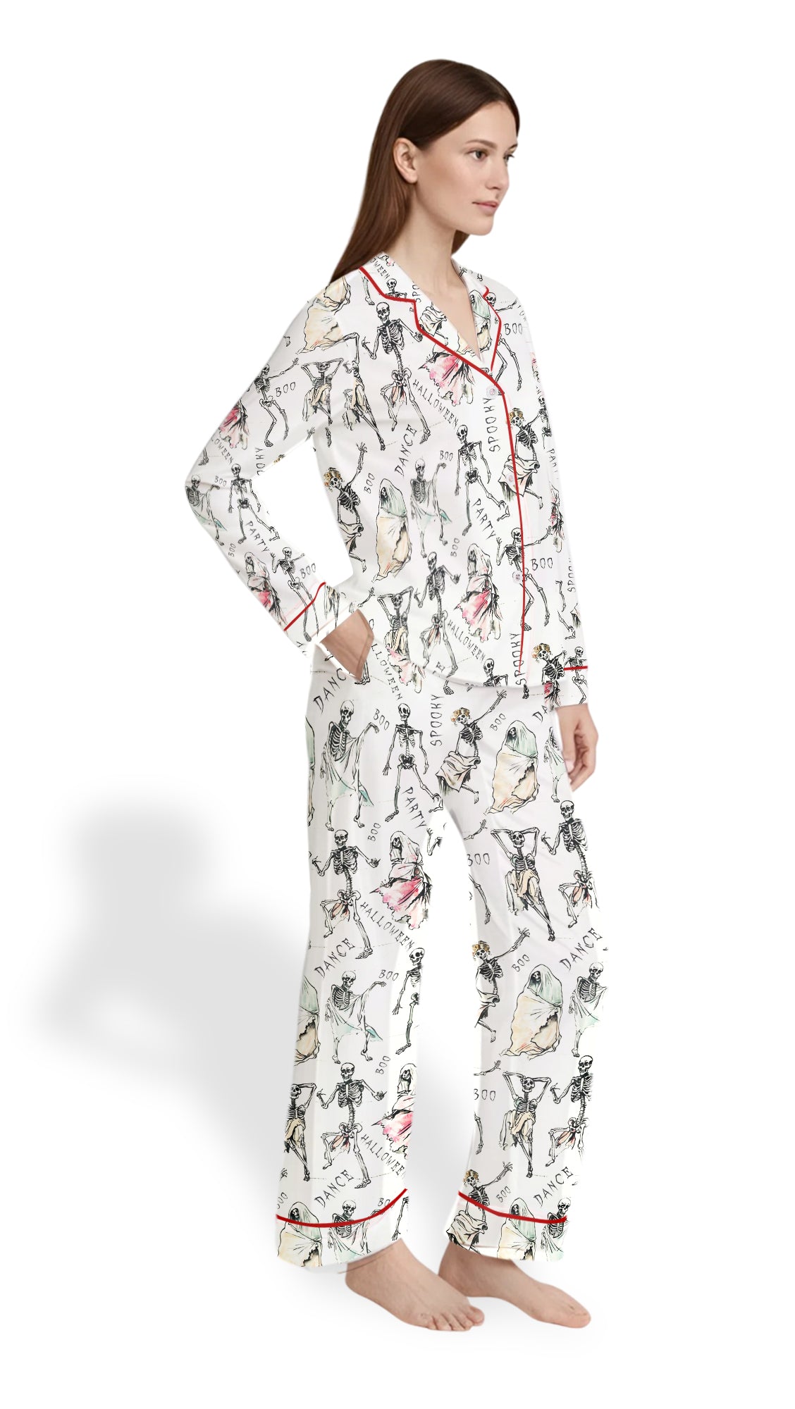 Women’s Dancing Skeleton Halloween Satin Pajama Set