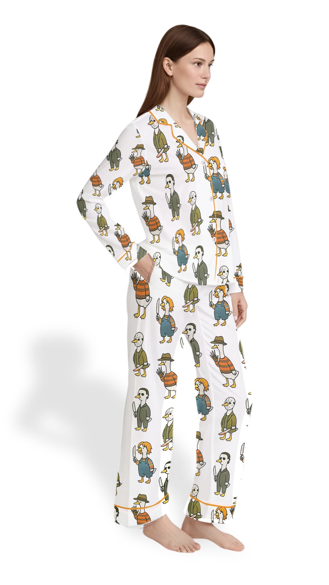 Just A Horror Goose Halloween Silly Goose Satin Pajama Set