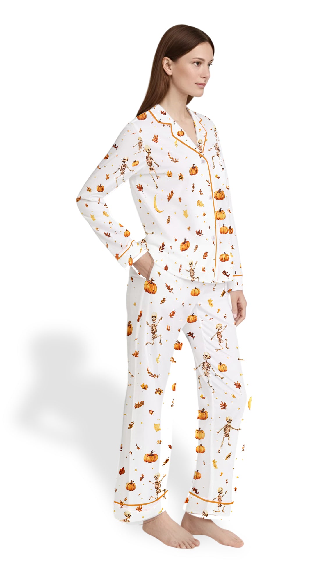 Dancing Skeleton Satin Pajama Set – Boho Fall Halloween PJs