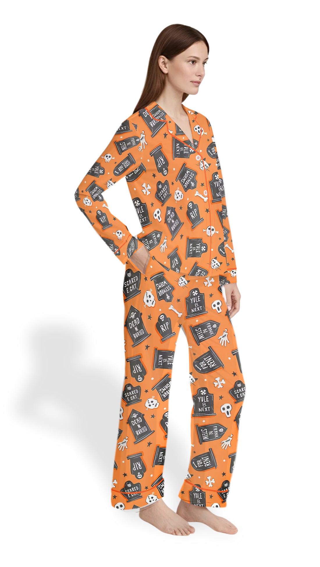 Ghoulish Graveyard Satin Pajama Set – Spooky Halloween PJs