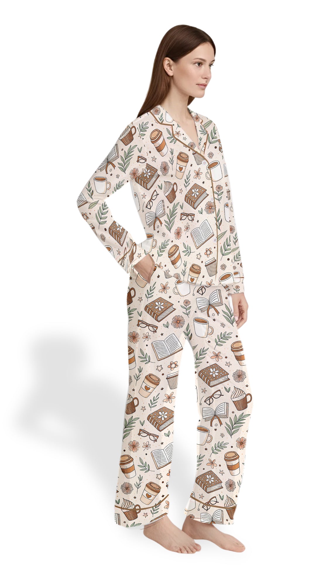 Women’s Bookish Coffee & Books Satin Pajama Set