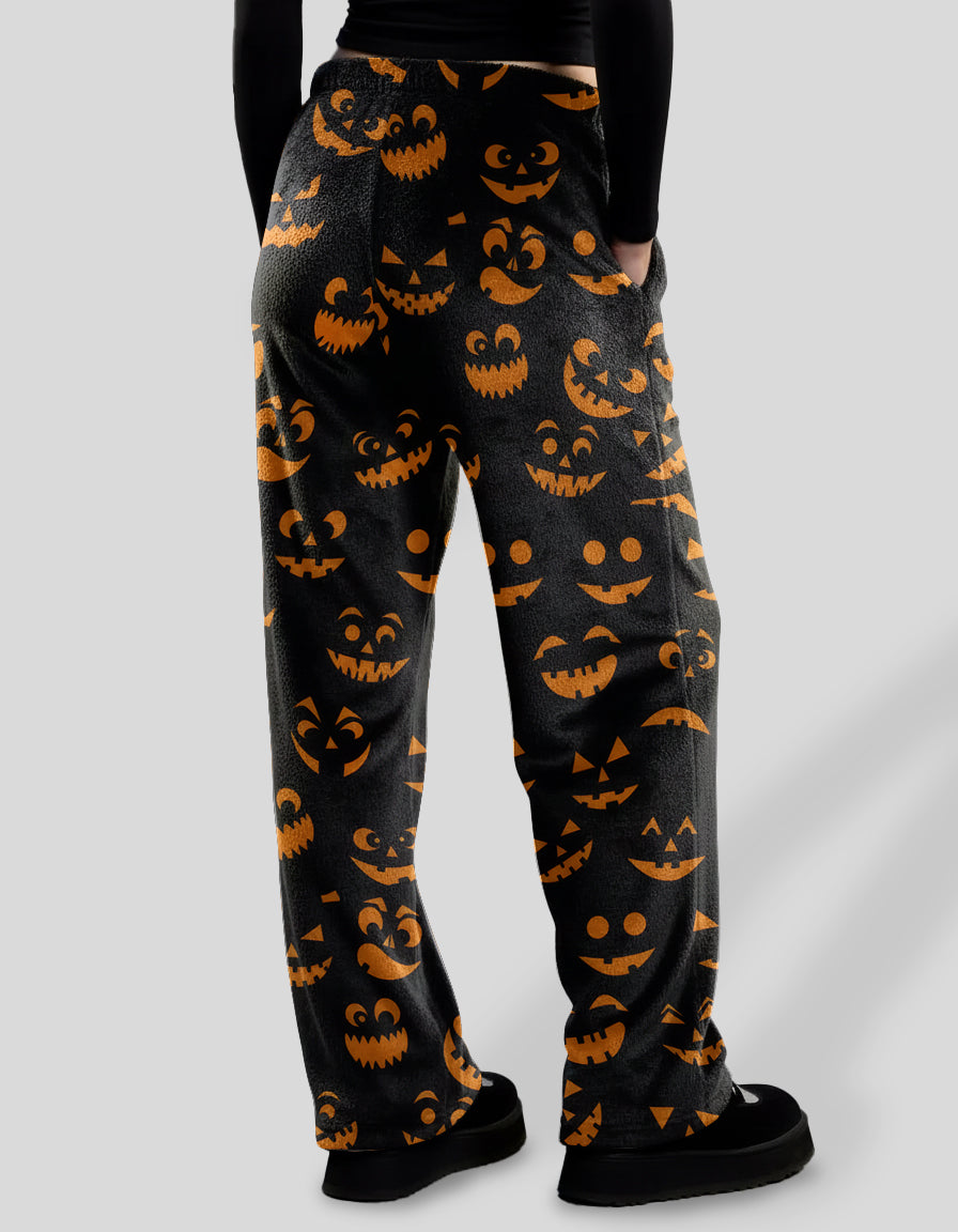 Halloween Pumpkin Face Print Wide Leg Pants