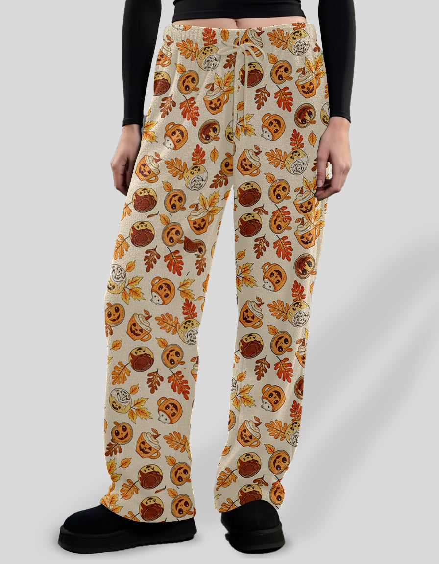 Halloween Pumpkin Jack-O'-Lantern Wide Leg Lounge Pants – Spooky Fall Loungewear