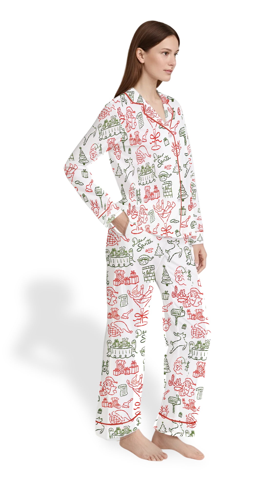 Women’s Santa Claus Christmas Satin Pajama Set – Holiday PJs