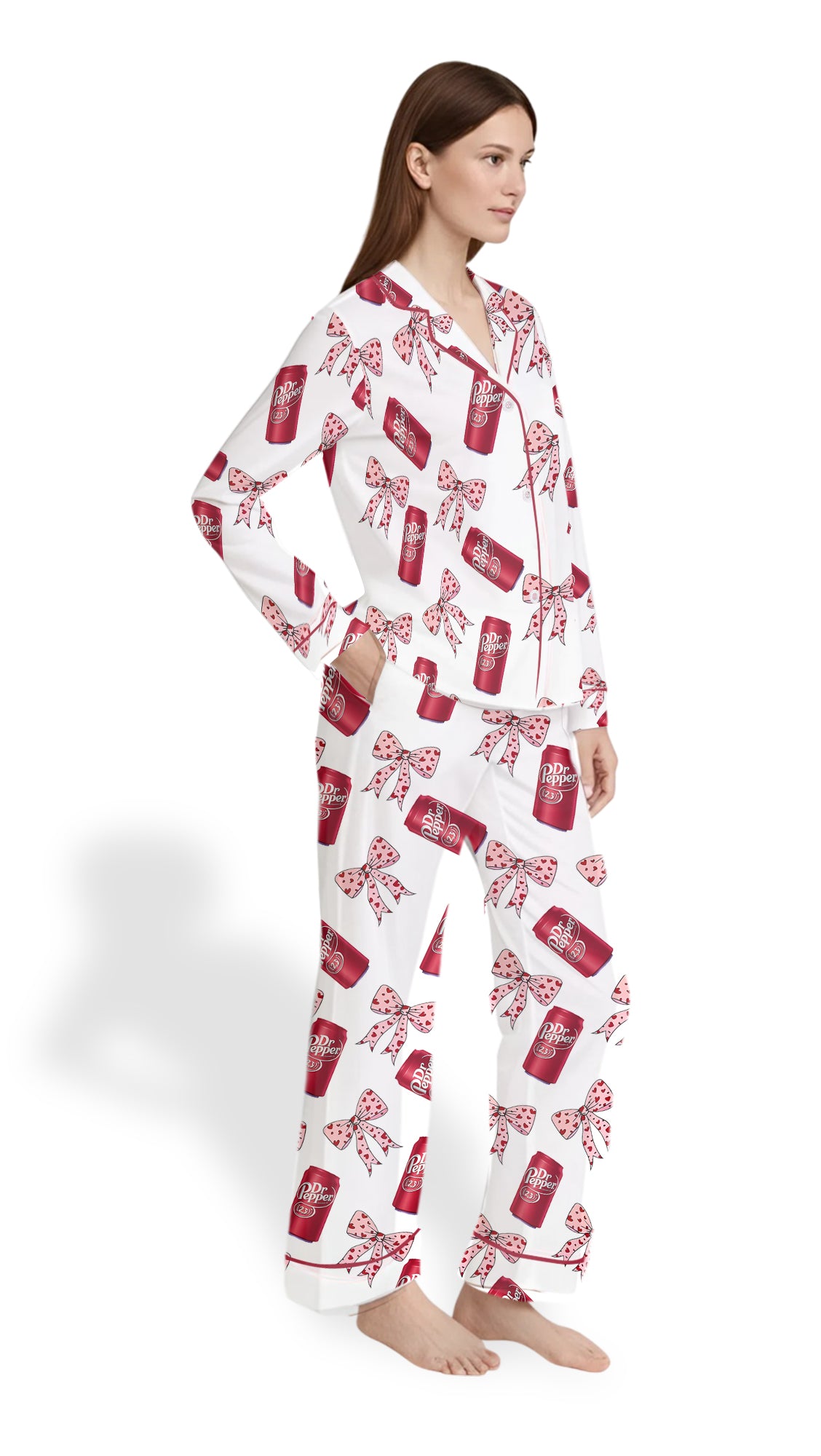 Women’s Pink Pepper Drink Coquette Bow Satin Pajama Set