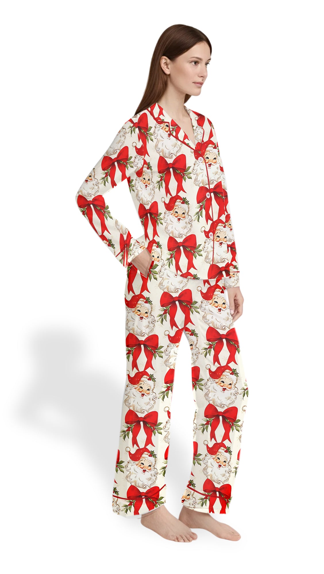 Women’s Vintage Santa Christmas Satin Pajama Set