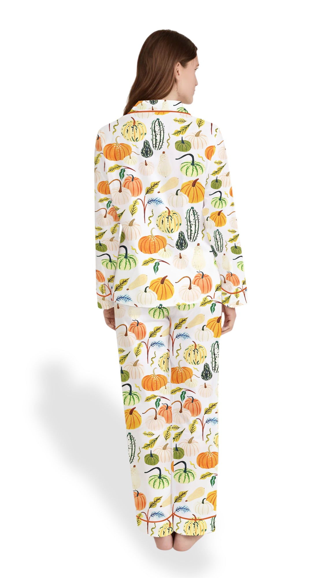 Watercolor Pumpkins Fall Pajama Set - Women’s Satin Autumn PJs