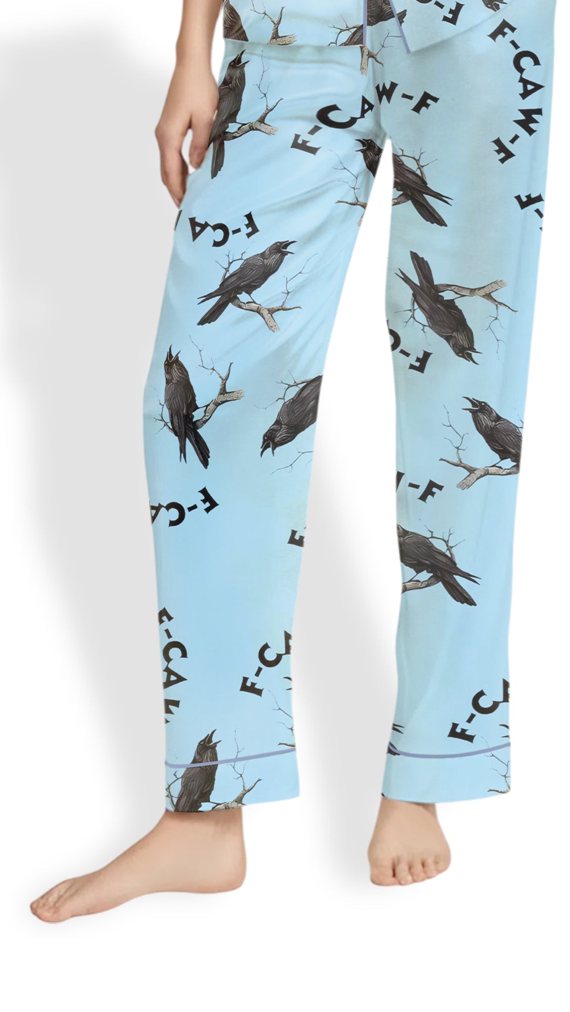 F-Caw-F Gothic Raven Pajama Set - Women’s Halloween Satin PJs