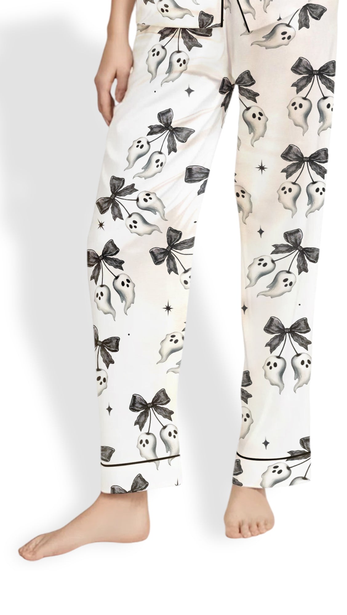 Black Lace Ghost & Star Satin Pajama Set – Halloween PJs