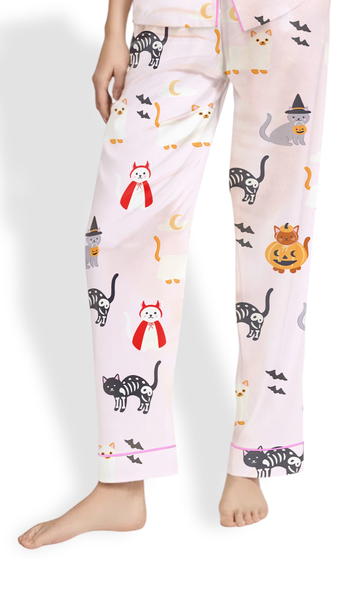 Lil Ghostie Cat & Pumpkin Satin Pajama Set – Halloween PJs