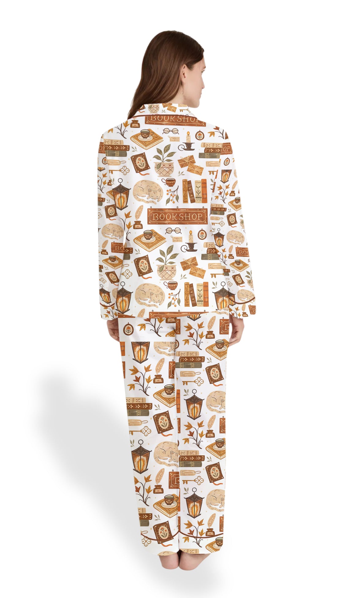 Bookish Love Autumn Satin Pajama Set – Women’s Cozy Long Sleeve PJs