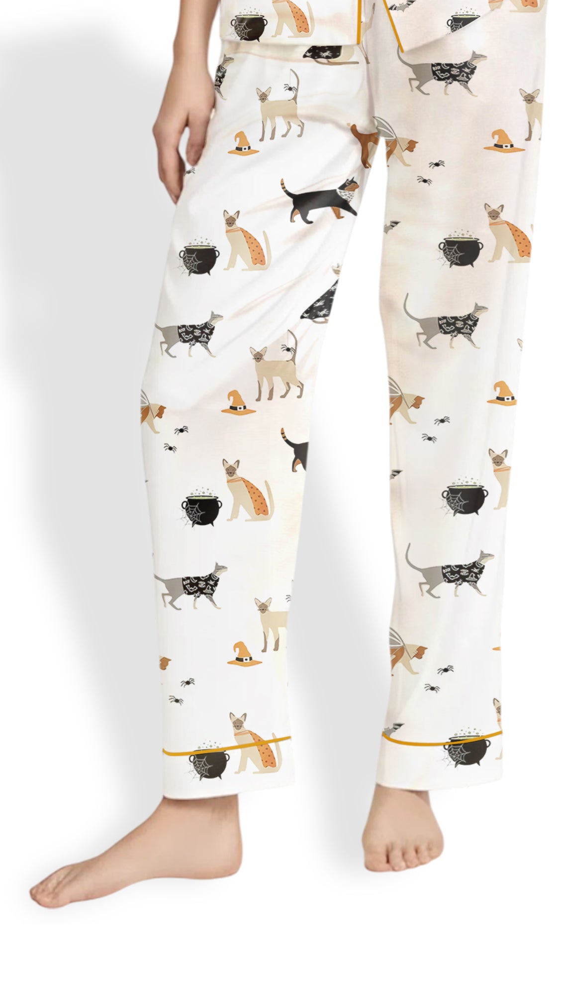 Women’s Halloween Cat Party Satin Pajama Set