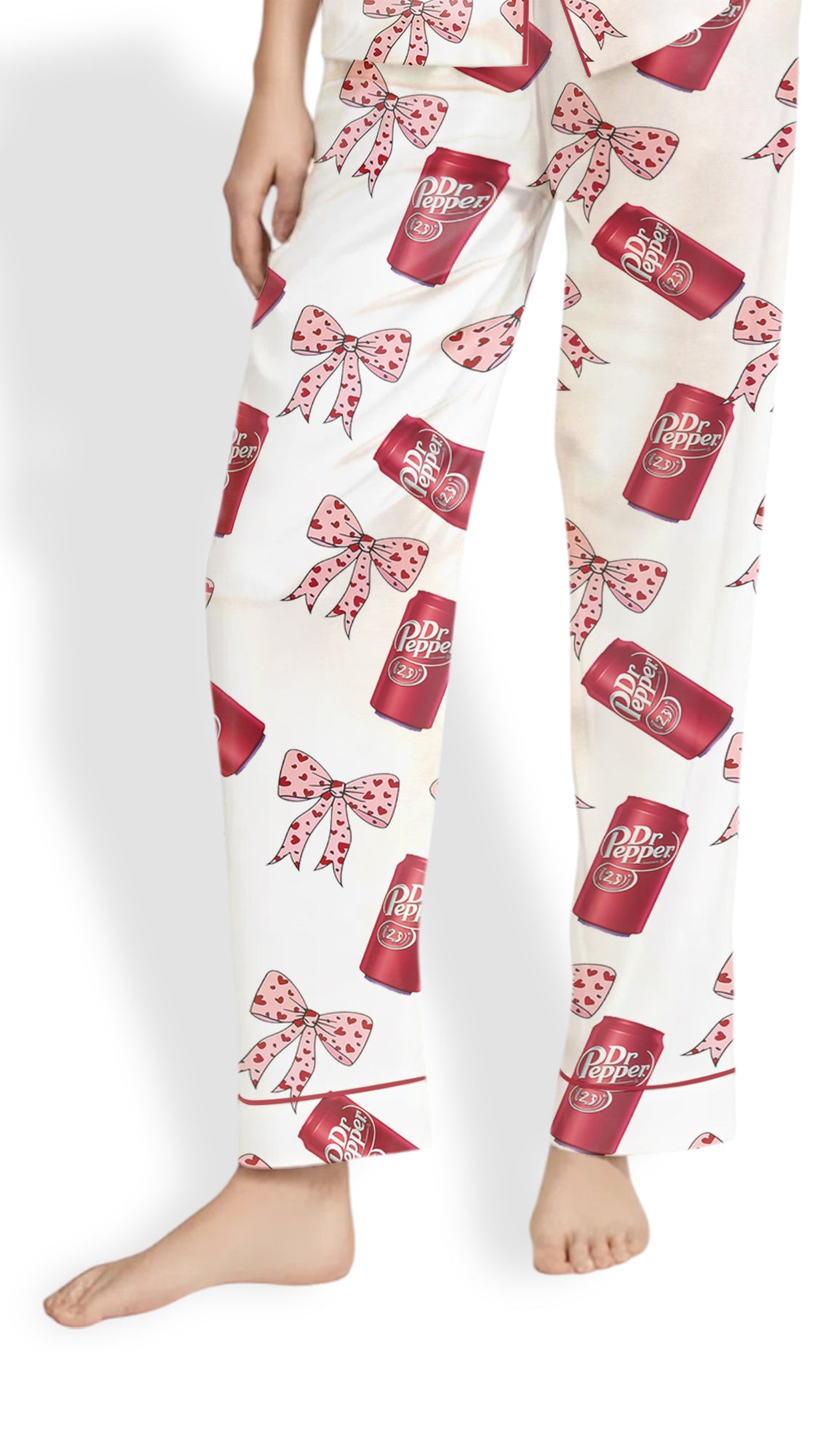 Women’s Pink Pepper Drink Coquette Bow Satin Pajama Set