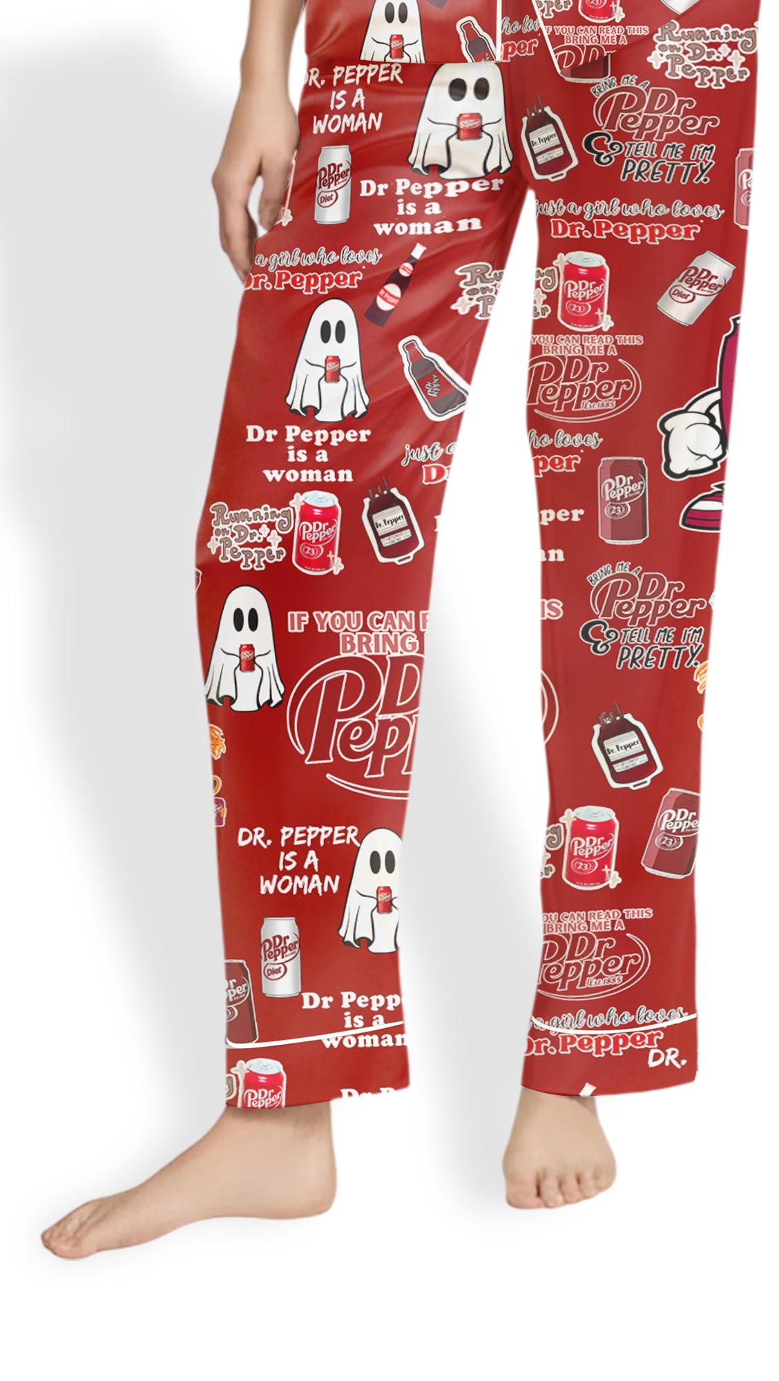 Dr PP Ghost Drink Satin Pajama Set - Halloween Coquette PJs for Women