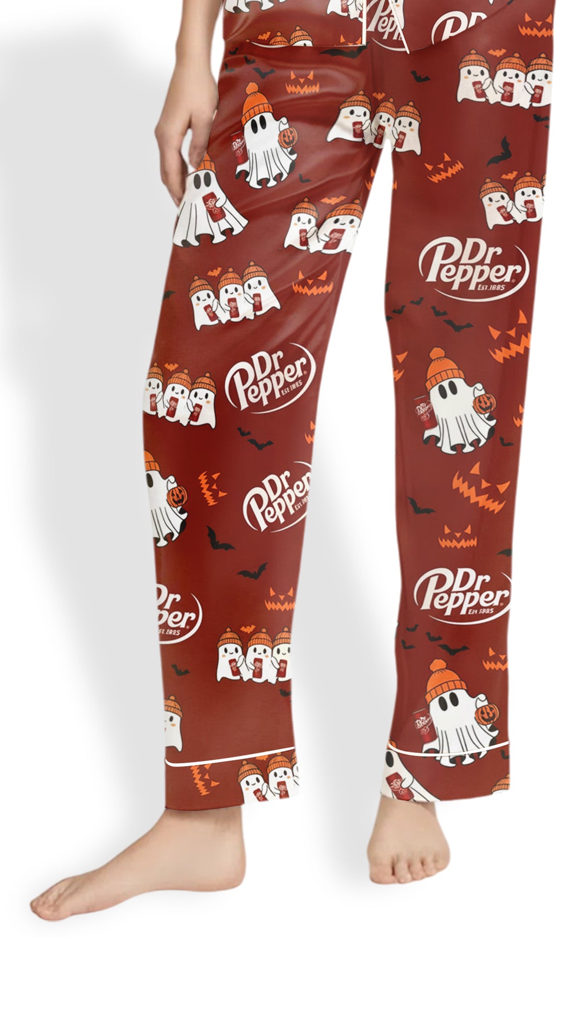 Dr PP Ghost Halloween Drink Satin Pajama Set for Women