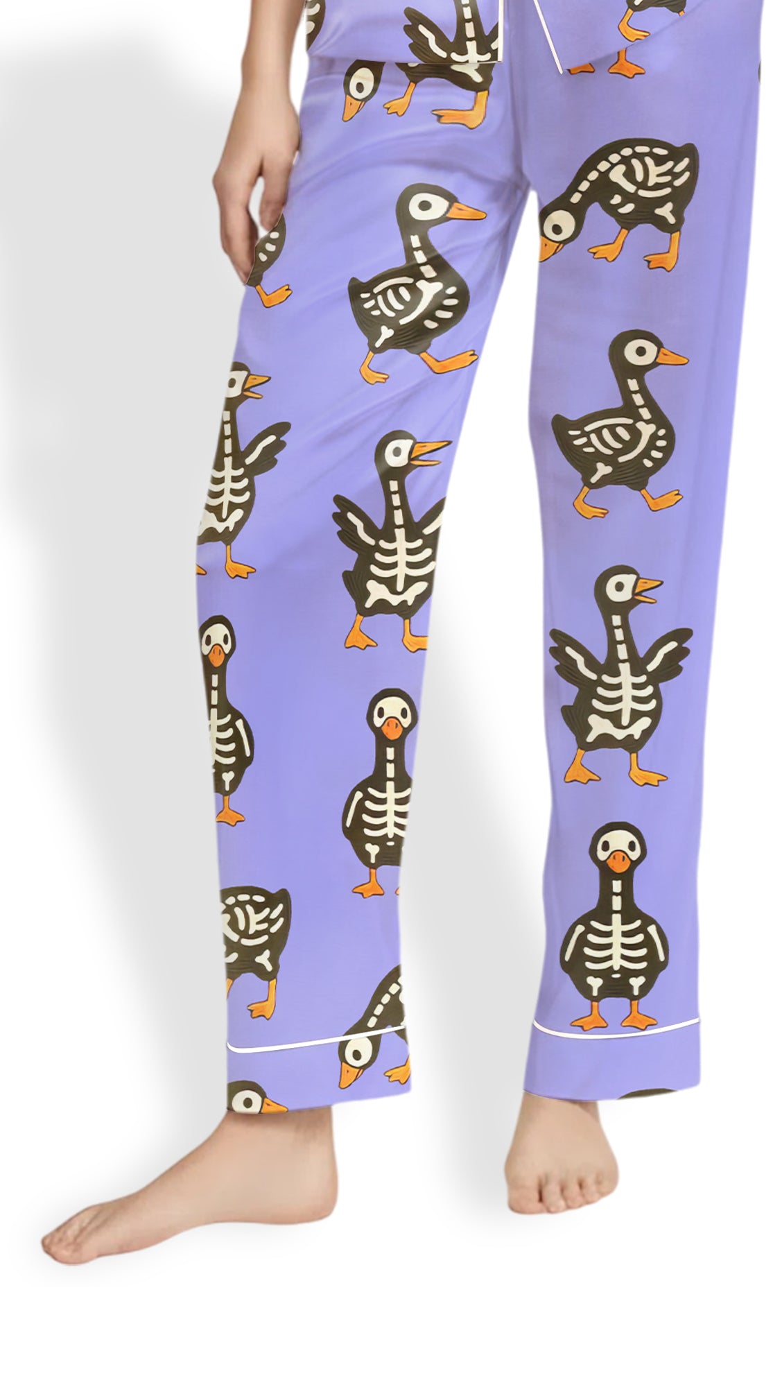 Women’s Skull Duck Pajama Set – Halloween Skull Goose Satin PJs