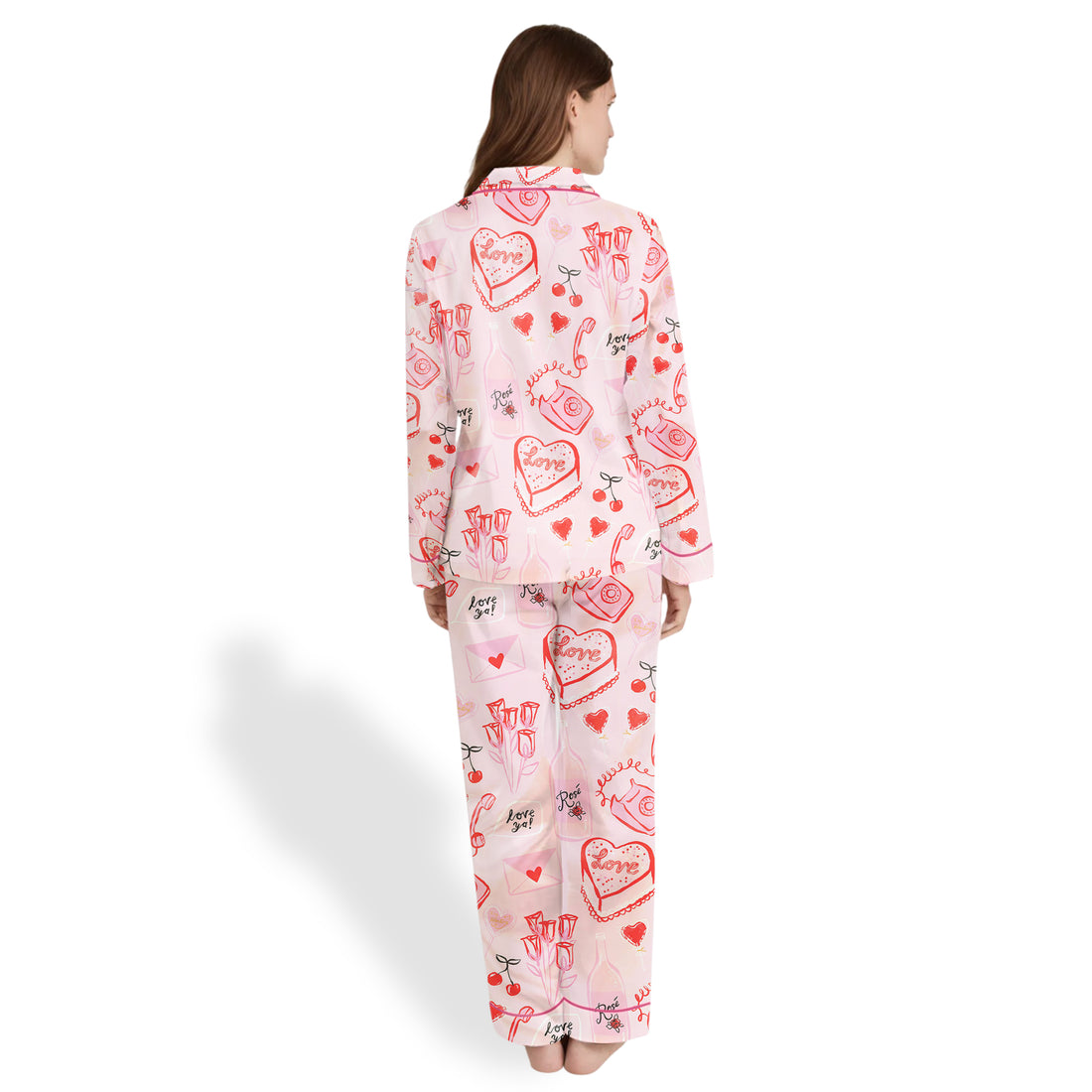 Valentine's Day Heart Shaped Lolipops Roses And Red Lipsticks  Pajama Set for Women