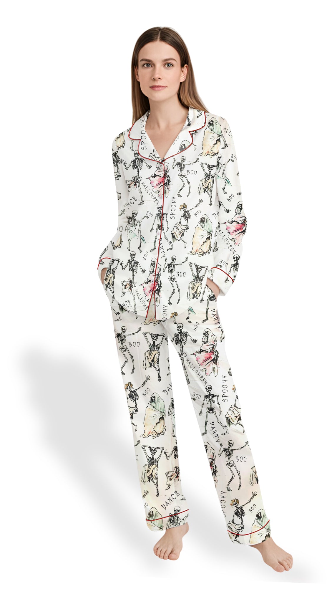Women’s Dancing Skeleton Halloween Satin Pajama Set