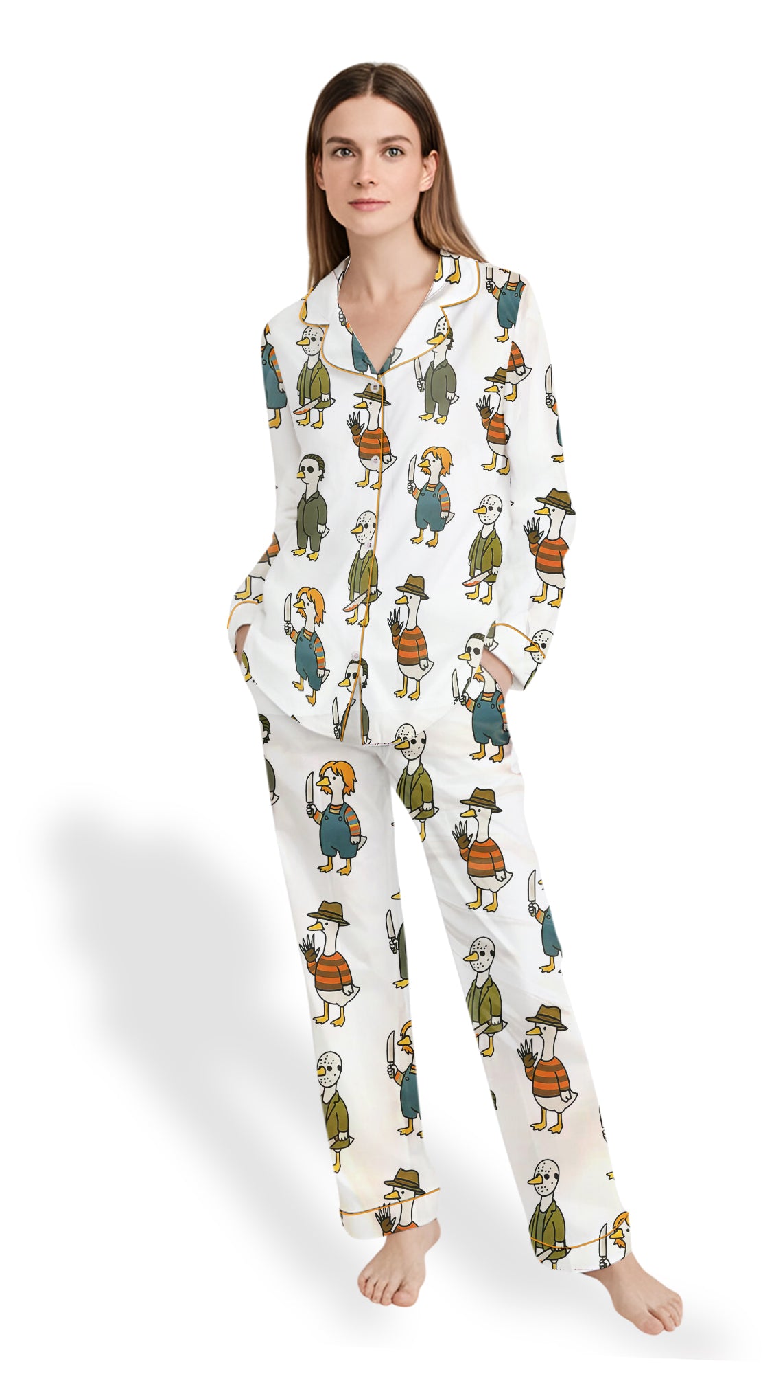 Just A Horror Goose Halloween Silly Goose Satin Pajama Set