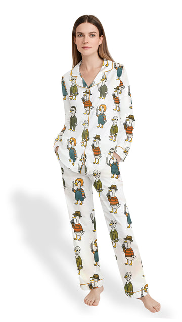 Just A Horror Goose Halloween Silly Goose Satin Pajama Set