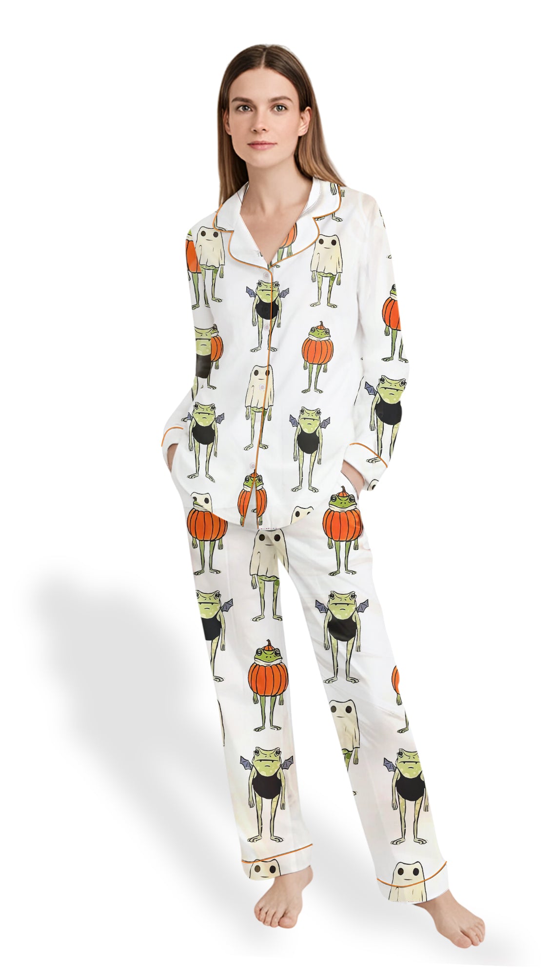 Halloween Frog Satin Pajama Set – Spooky Cute Pumpkin PJs