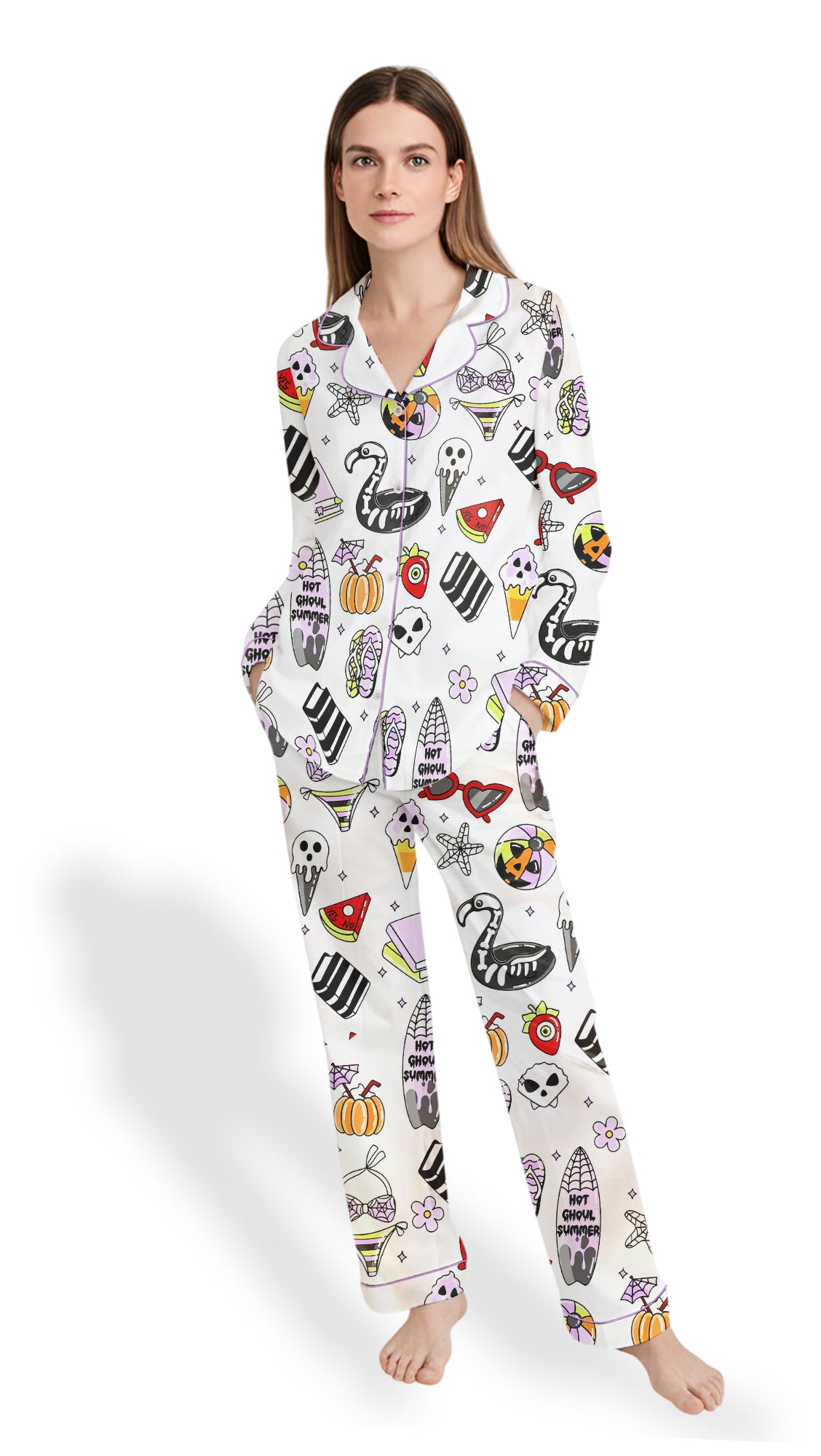 Summerween Halloween Satin Pajama Set – Spooky Pumpkin PJs