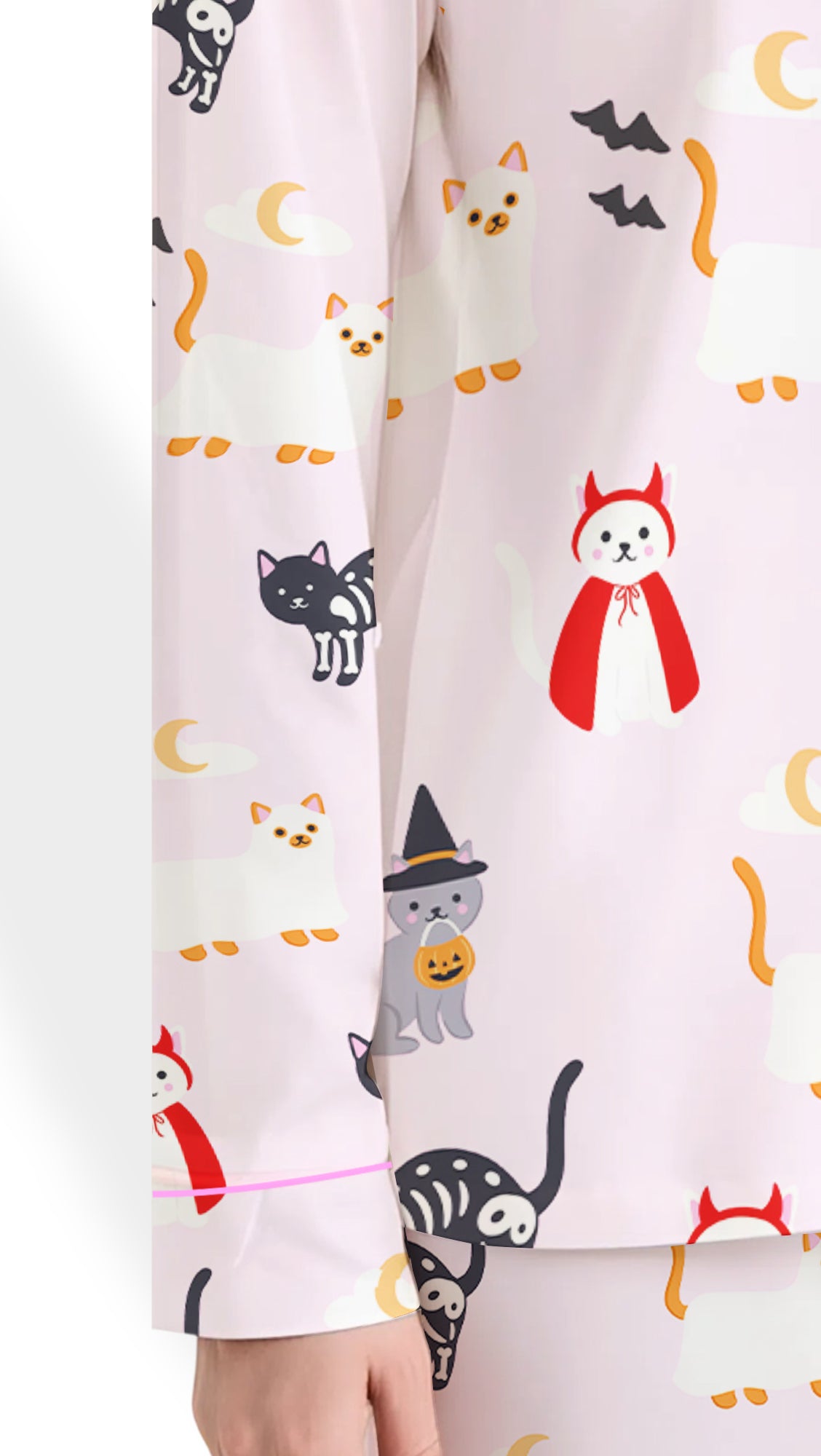 Lil Ghostie Cat & Pumpkin Satin Pajama Set – Halloween PJs