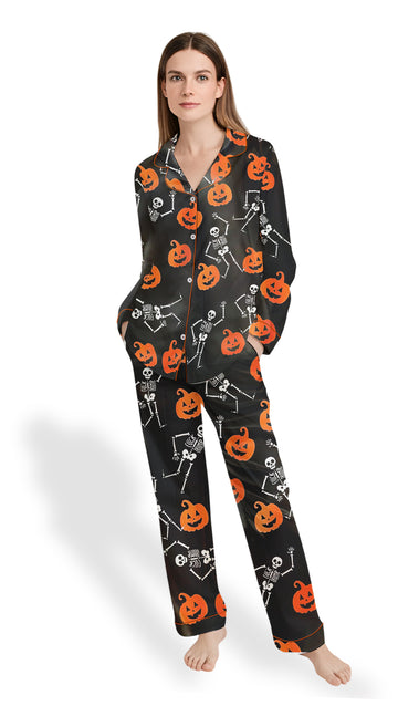 Spooky Season Pajamas – Women’s Anti MAGA Skeleton Satin  PJs
