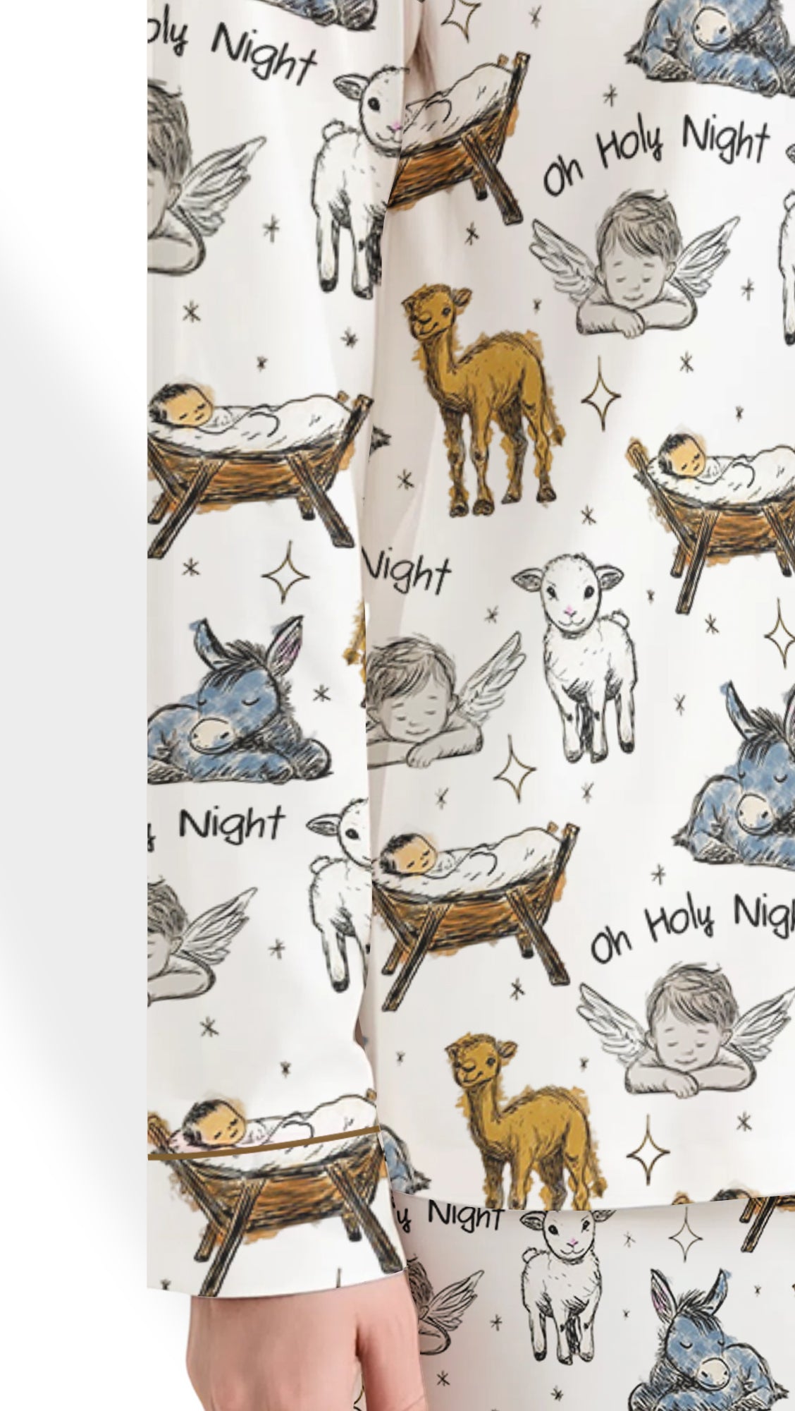 Women’s Baby Jesus Christmas Satin Pajama Set – Manger & Animals PJs