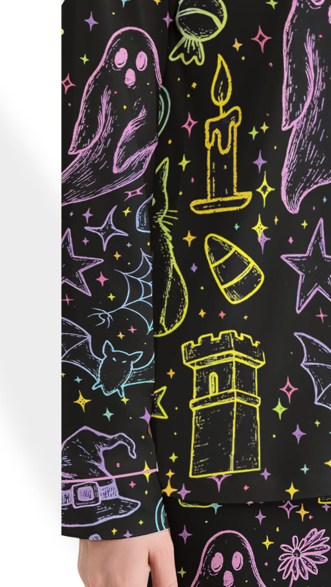 Women’s Halloween Neon Boo Ghost Pajama Set-Coquette Spooky Season Horror Movie Horror Night