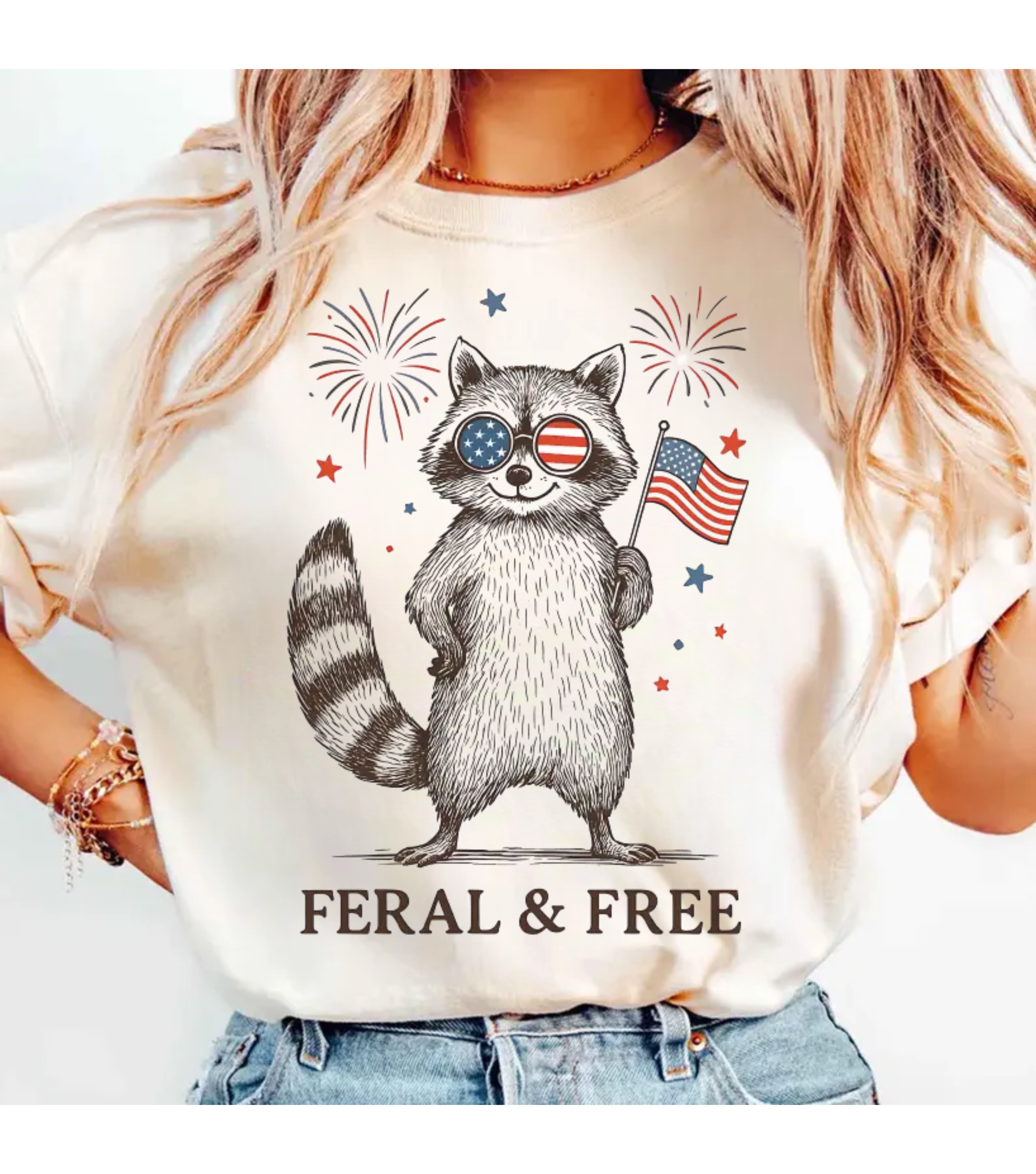 Feral But Free Fireworks Feral Raccoon 4th Of July T-Shirt (Comfort Colors® )