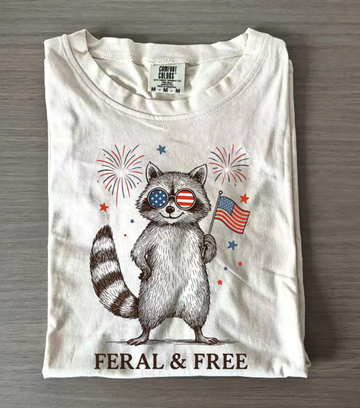 Feral But Free Fireworks Feral Raccoon 4th Of July T-Shirt (Comfort Colors® )
