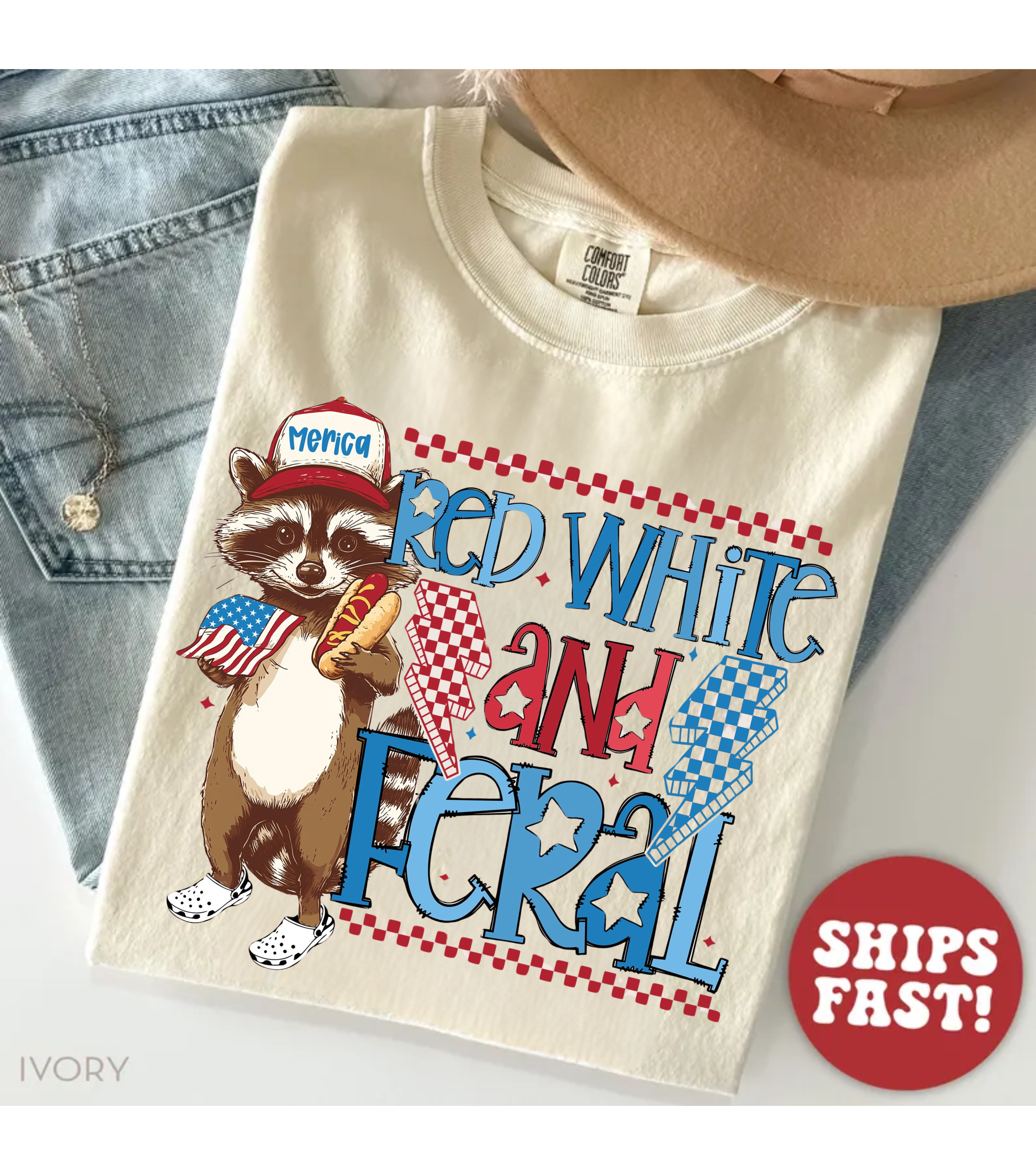 Red White and Feral Tee – Funny Raccoon USA Shirt Comfort Colors®