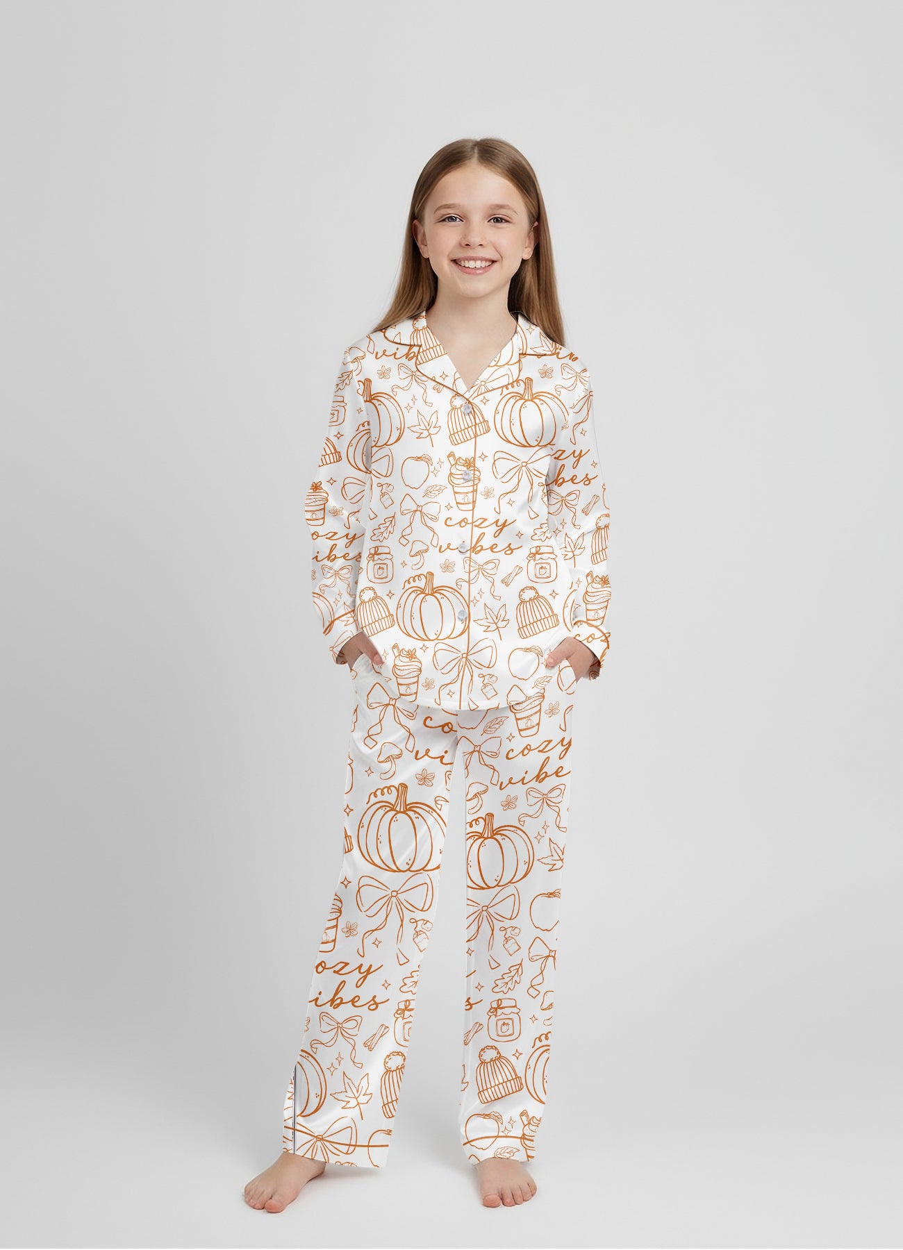 Women’s Coquette Pumpkin Spice Satin Pajama Set – Fall Cozy Matching PJs