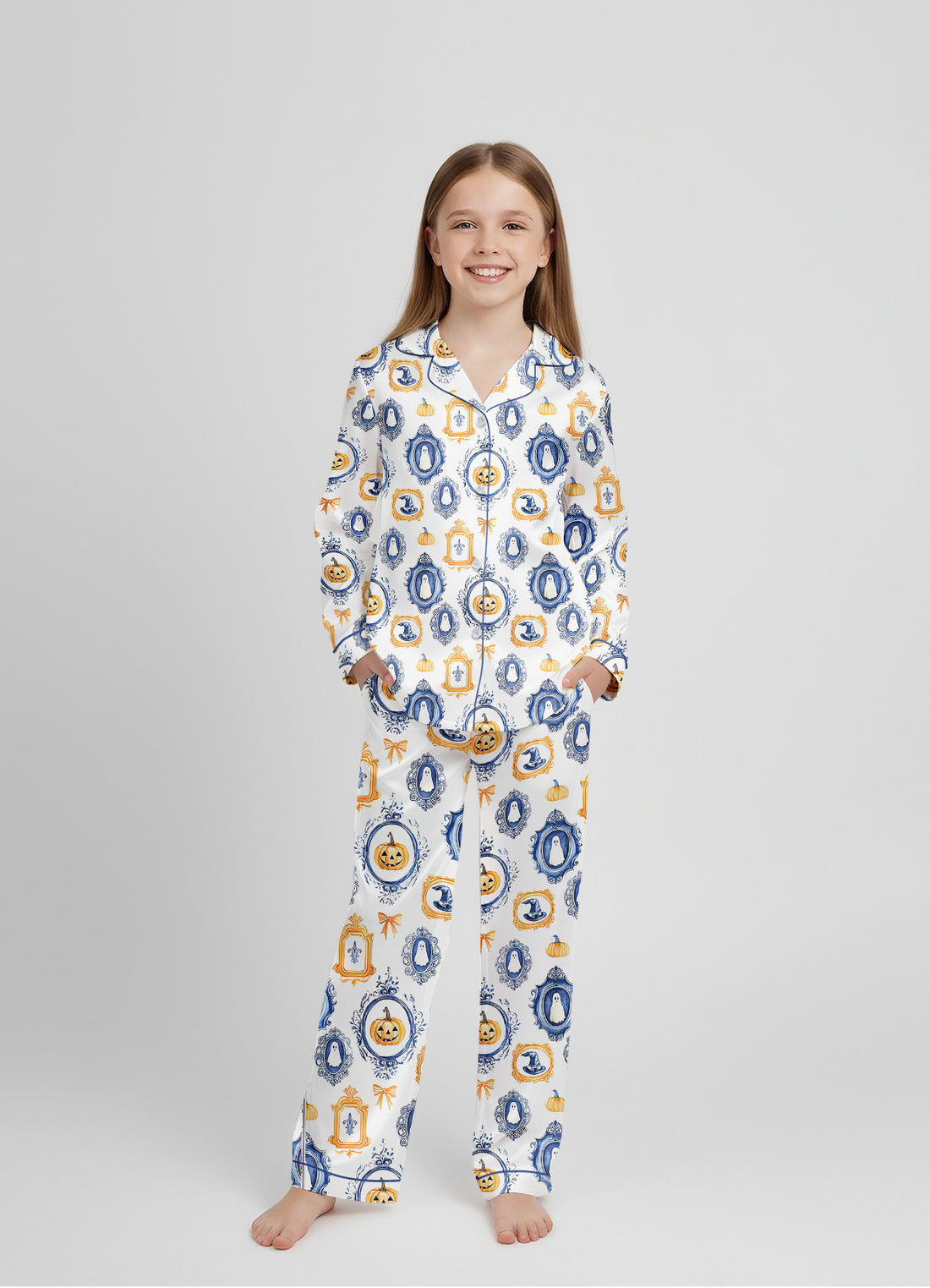 Autumn Pumpkin Spice Satin Pajama Set – Preppy Halloween Matching PJs