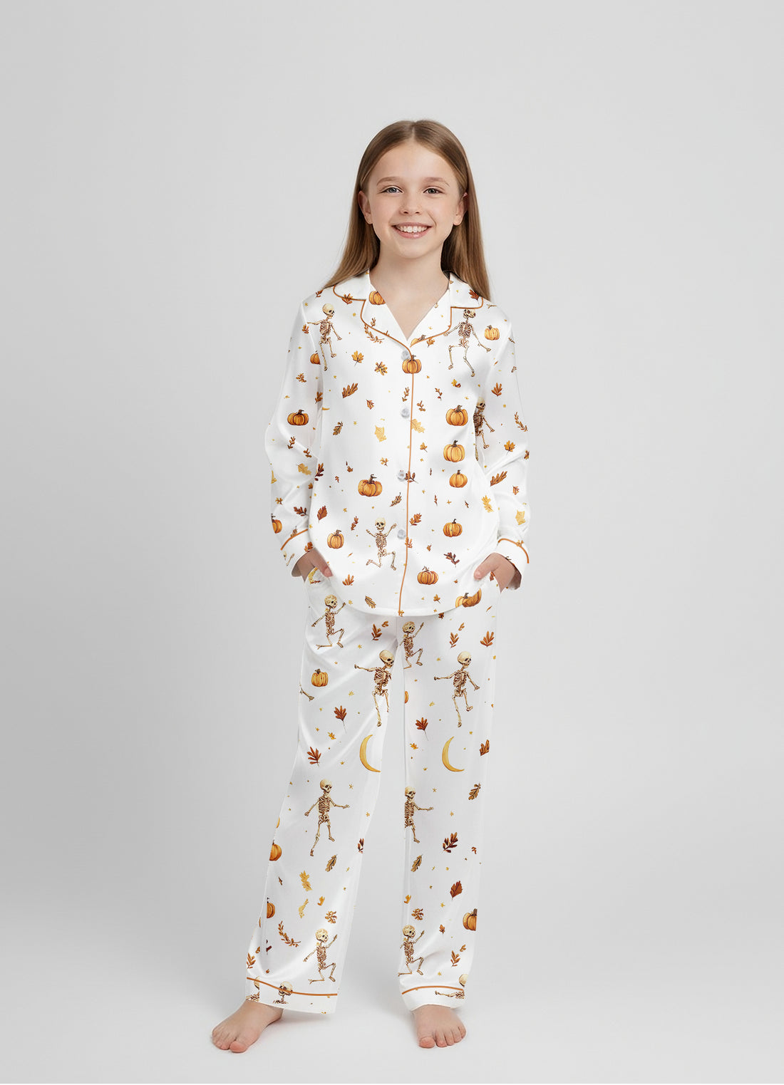 Dancing Skeleton Halloween Satin Pajama Set – Matching Mom & Daughter PJs