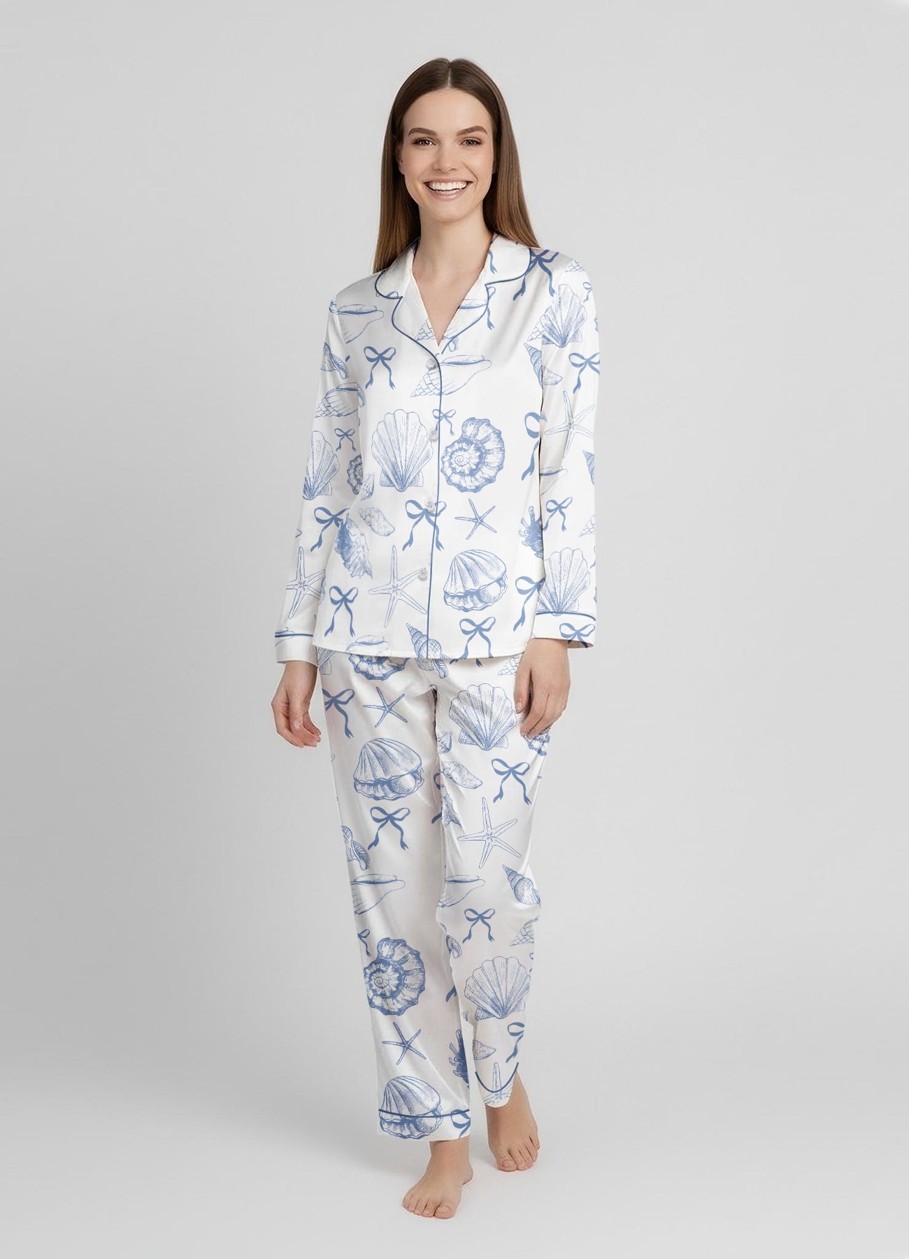Women’s Coquette Seashell Satin Pajama Set – Matching PJs With My Girly PJs
