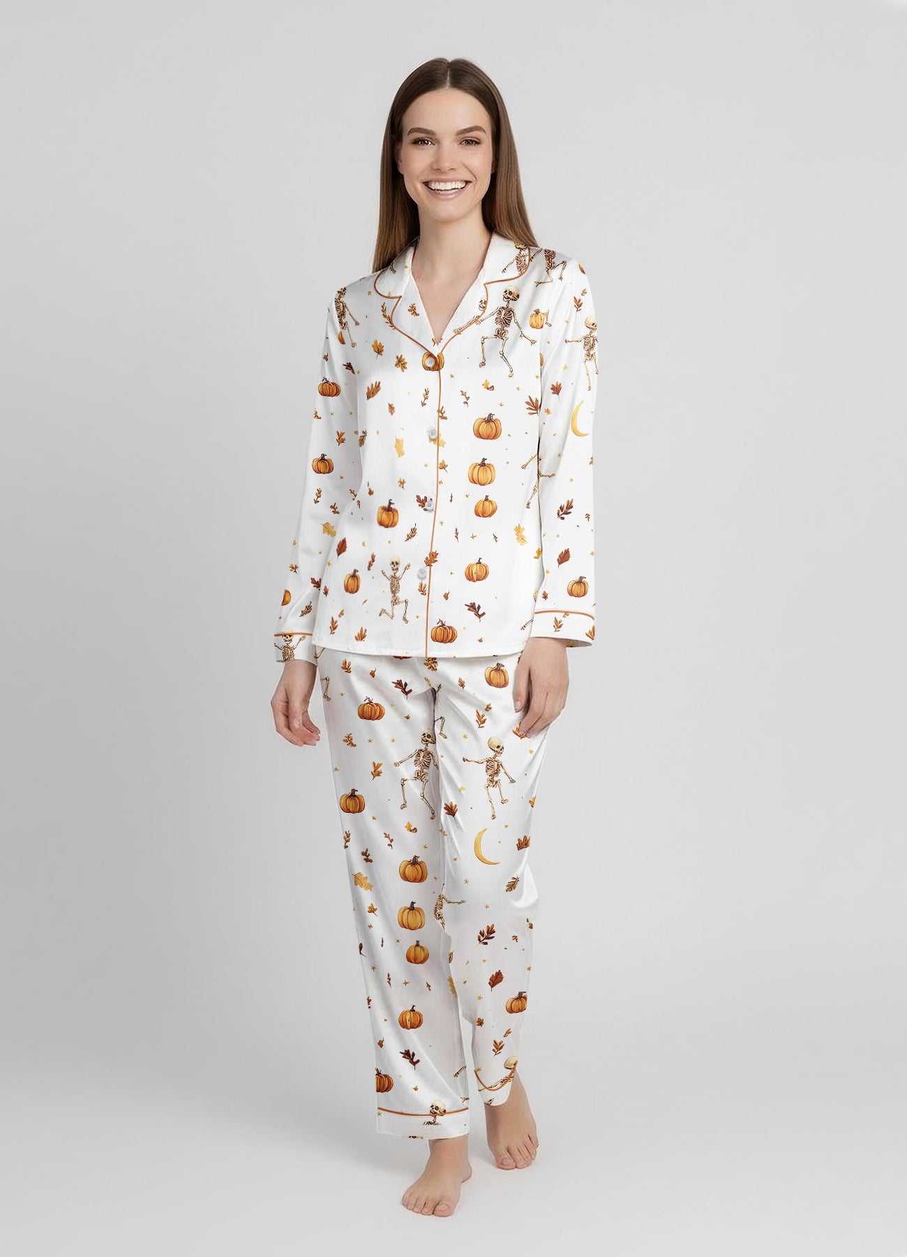 Dancing Skeleton Halloween Satin Pajama Set – Matching Mom & Daughter PJs