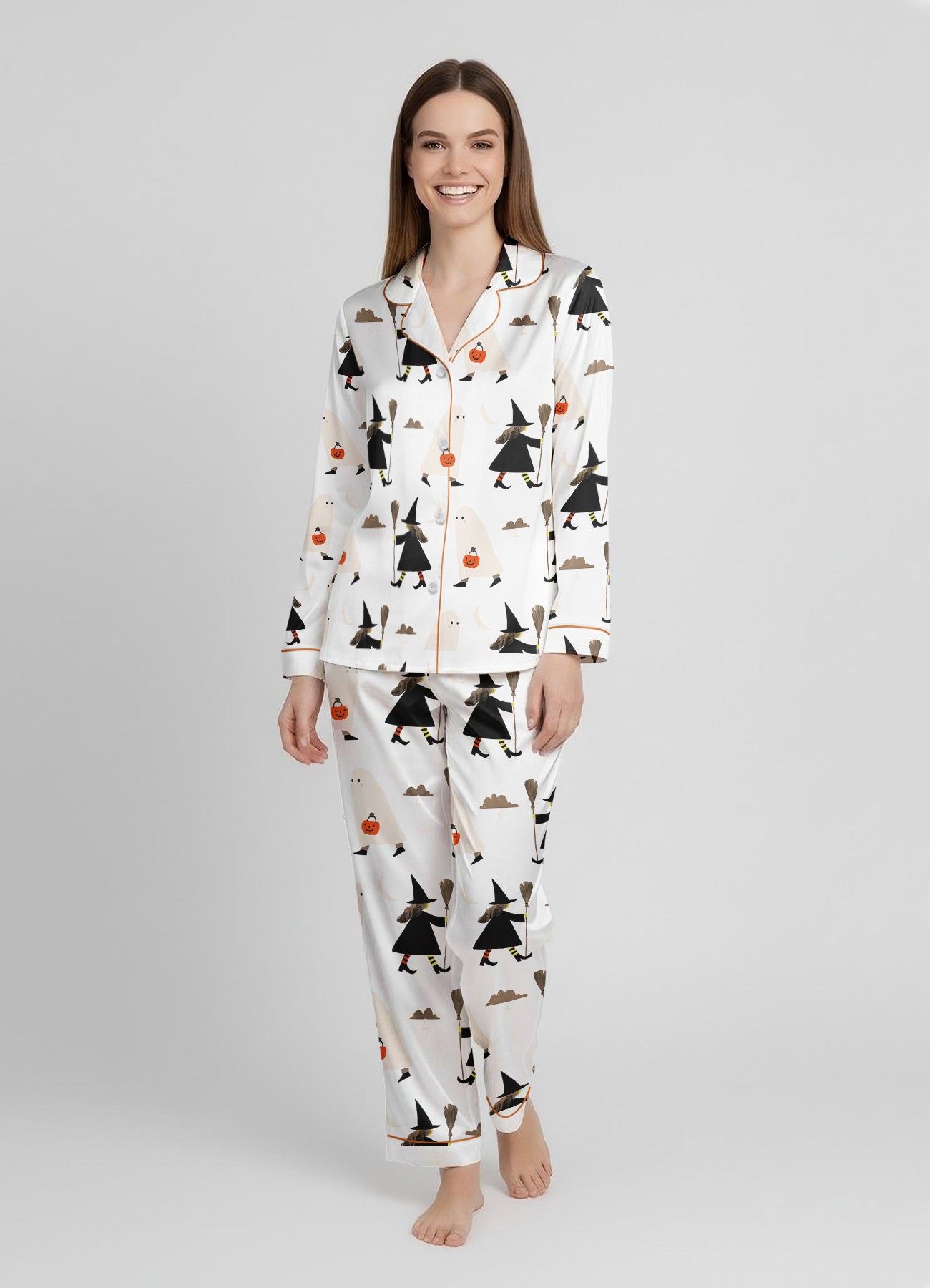 Witch & Ghost Halloween Satin Pajama Set – Matching Mom & Daughter PJs