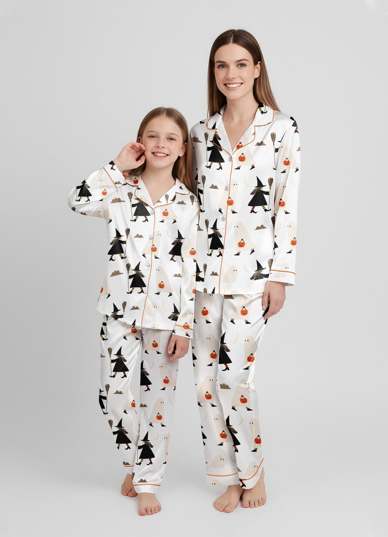 Witch & Ghost Halloween Satin Pajama Set – Matching Mom & Daughter PJs