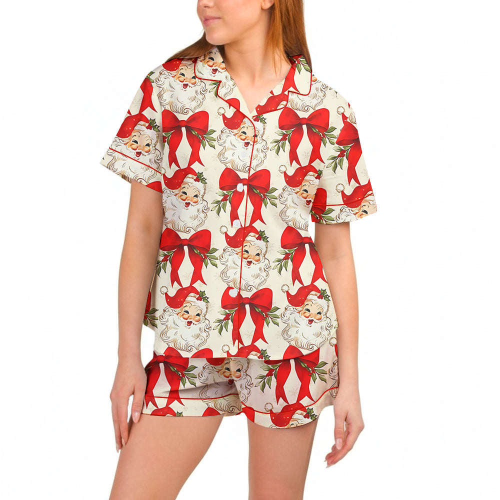 Women’s Vintage Santa Christmas Satin Pajama Set