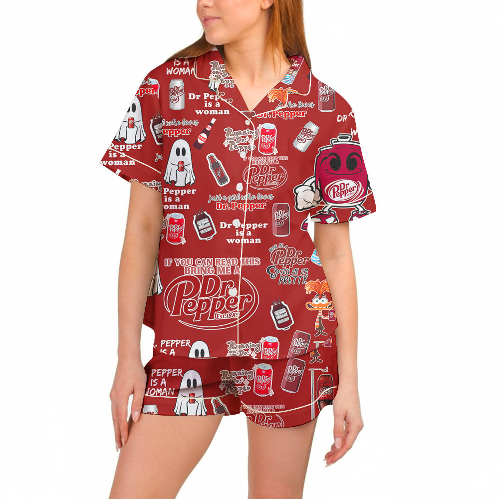 Dr PP Ghost Drink Satin Pajama Set - Halloween Coquette PJs for Women
