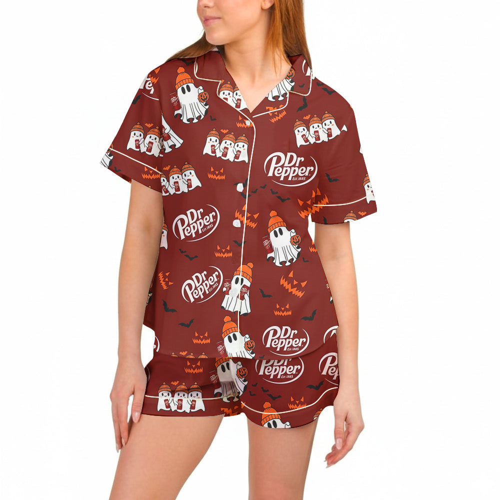 Dr PP Ghost Halloween Drink Satin Pajama Set for Women