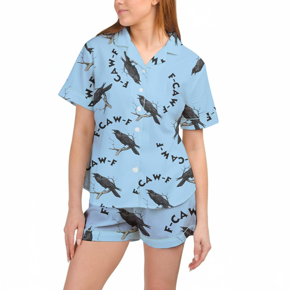 F-Caw-F Gothic Raven Pajama Set - Women’s Halloween Satin PJs