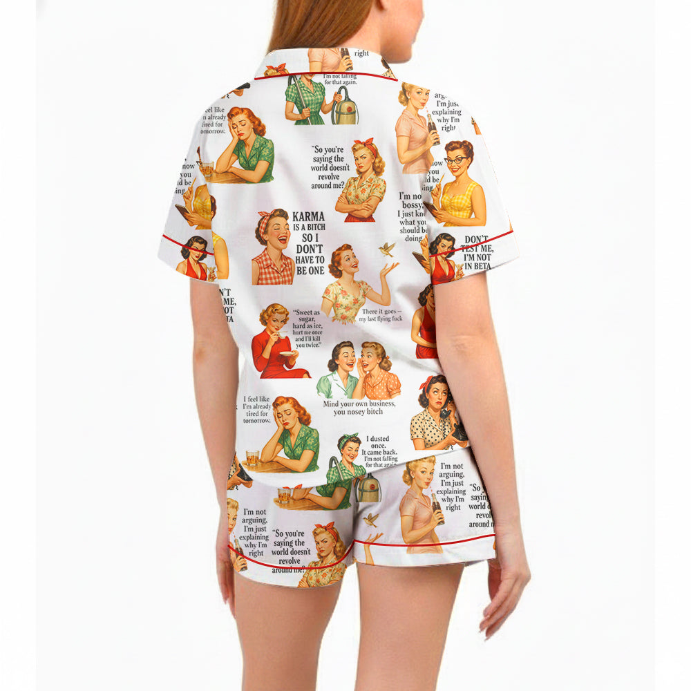 Women’s Retro Housewife Sarcastic Quote Satin Pajama Set