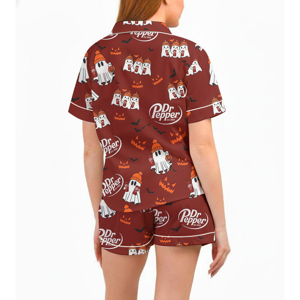 Dr PP Ghost Halloween Drink Satin Pajama Set for Women