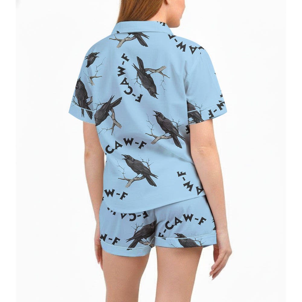 F-Caw-F Gothic Raven Pajama Set - Women’s Halloween Satin PJs